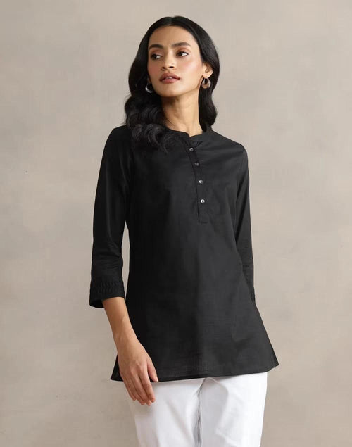 Black Cotton Slim Fit Short Kurta